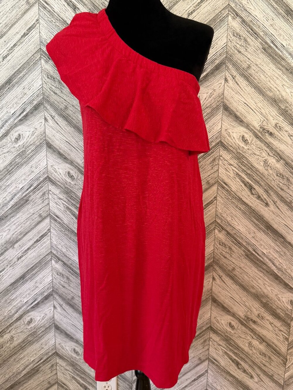 SUMMER & SAGE One Shoulder Ruffle Dress, Red, size XL